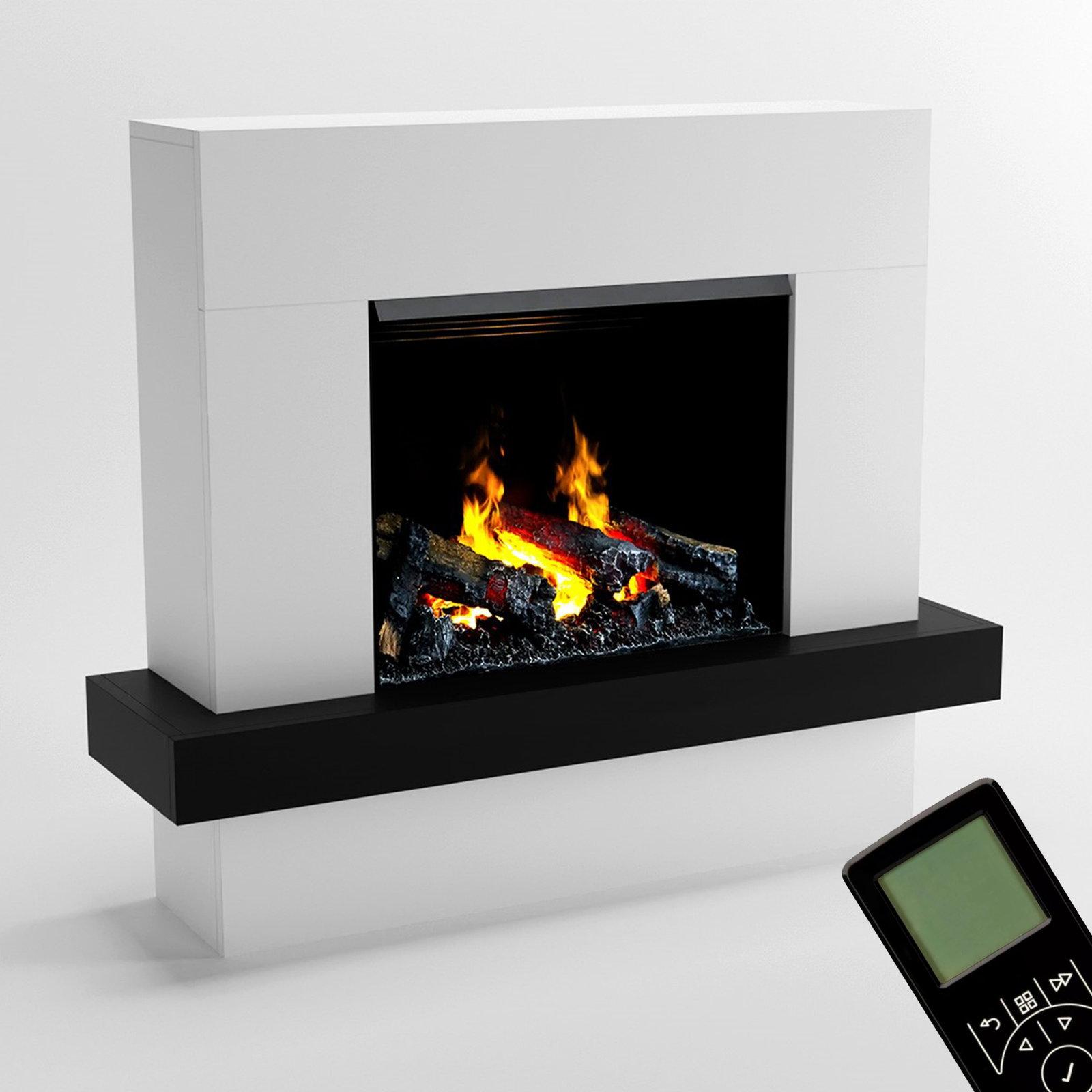 GLOW FIRE Elektrokamin 'Hera Opti Myst' | Wasserdampf Kamin mit Heizung inkl. Holz in weiß als Standkamin| HxBxT: 110x126x32cm