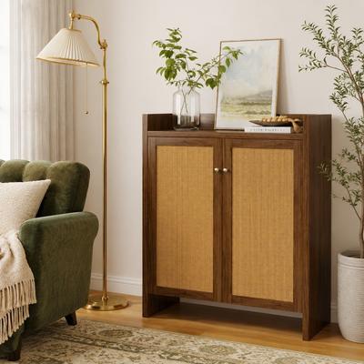Fundinbaths "42.5"" Tall Rattan Shoe Cabinet with Doors, 6-Tier Adjustable Shoe Storage Organizer, Freestanding"