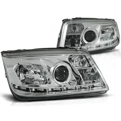 LED Tagfahrlicht Design Scheinwerfer passend für VW Bora 98-05 chrom