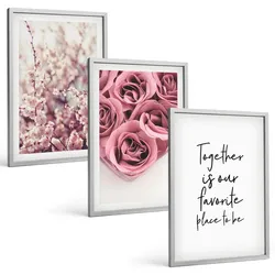 BILDER SET 3er Set - 40x60 cm Silberner Rahmen - Blumensträuße aus Rosen mit einer Inschrift