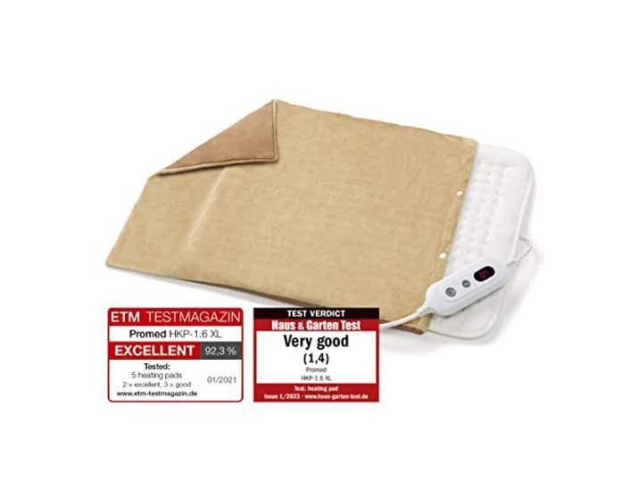 Promed – XL-Heizkissen Sitzkissen 46x35cm 100W – Kuschel-Wärmekissen mit 6 Heizstufen, Überhitzungsschutz & Abschaltautomatik nach 90 Min. – Heated Pillow flauschig weich & waschbar – mit Kissenbezug