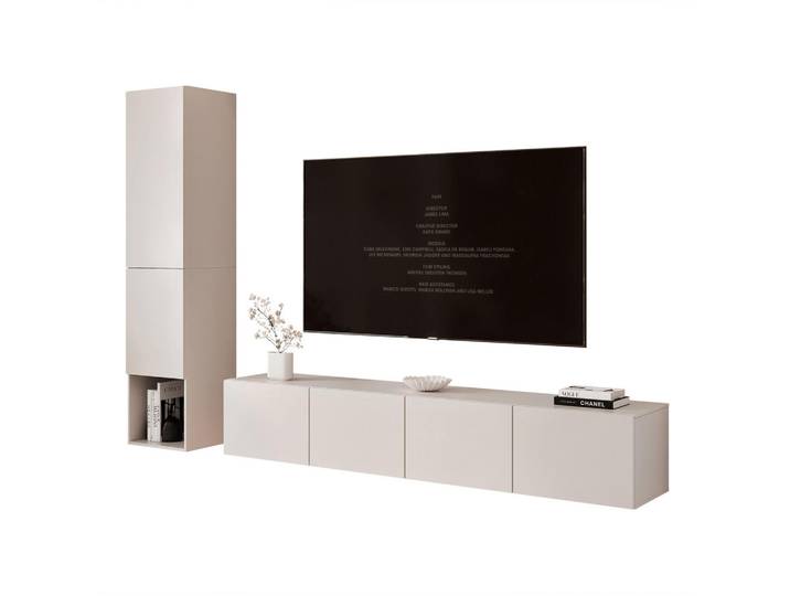 Idohome Hängende Wohnwand Angel Line I mit LED-Beleuchtung – Kaschmir, Uni, 240x180x40 cm, Wohnzimmer, Wohnwände