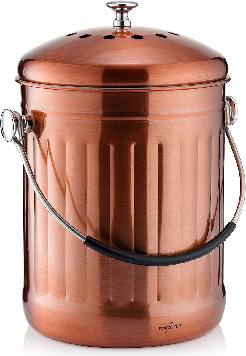 Premium Mat Koper Compostbak van Roestvrijstaal met Reservefilters - 5 Liter