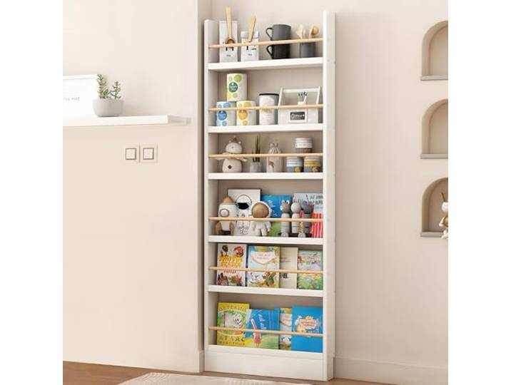 JFOZDM Bücherregal, Bücherregal Kinderzimmer, Bücherregal Kinder, 3/4/5/6 Aufbewahrungsregal, Kippschutz/Platz sparen, Behind the Door Bookshelf für Wohnzimmer/Home/Office/Schlafzimmer