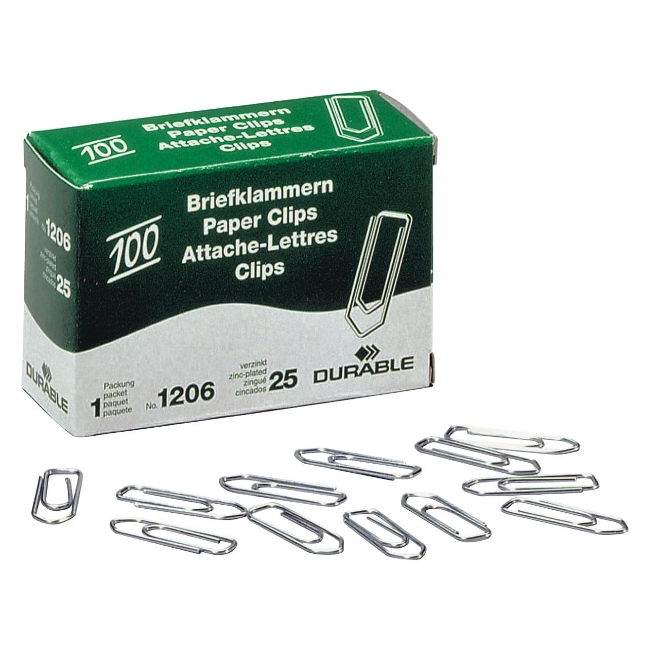 Durable Büroklammer, spitz, Metall, verzinkt, L: 26 mm 100 Stück (100x) (120625)