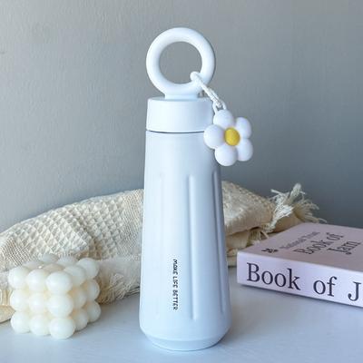 Uplifted Trends Stylish Stainless Steel Insulated Water Cup With Flower Handle Portable Cute Petal Design white