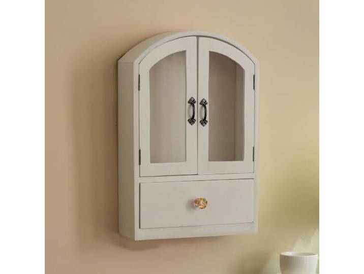 Vintage-Wandschrank Aus Holz Mit Glastüren, Gewölbter Wandschrank Mit Schublade For Die Inneneinrichtung(White,With Doors)