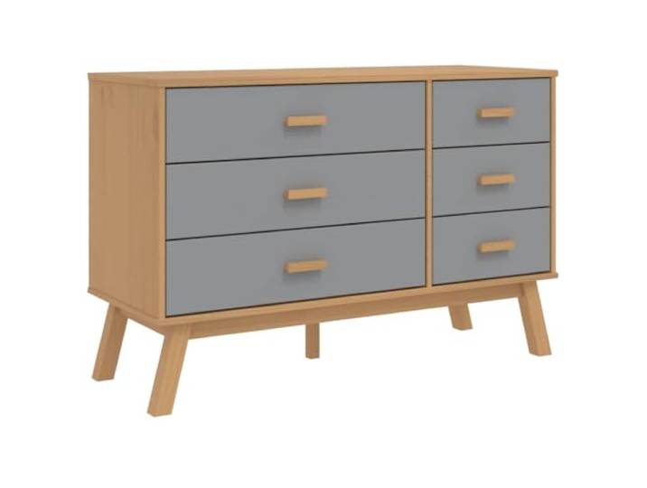 RJPLMFV Kommode mit 6 Schubladen, massives Kiefernholz, Grau und Braun Massivholz, robust, geräumige Aufbewahrung, Ausstellungsplatte, stabile Füße, Wandbefestigung inklusive, skandinavischer Stil