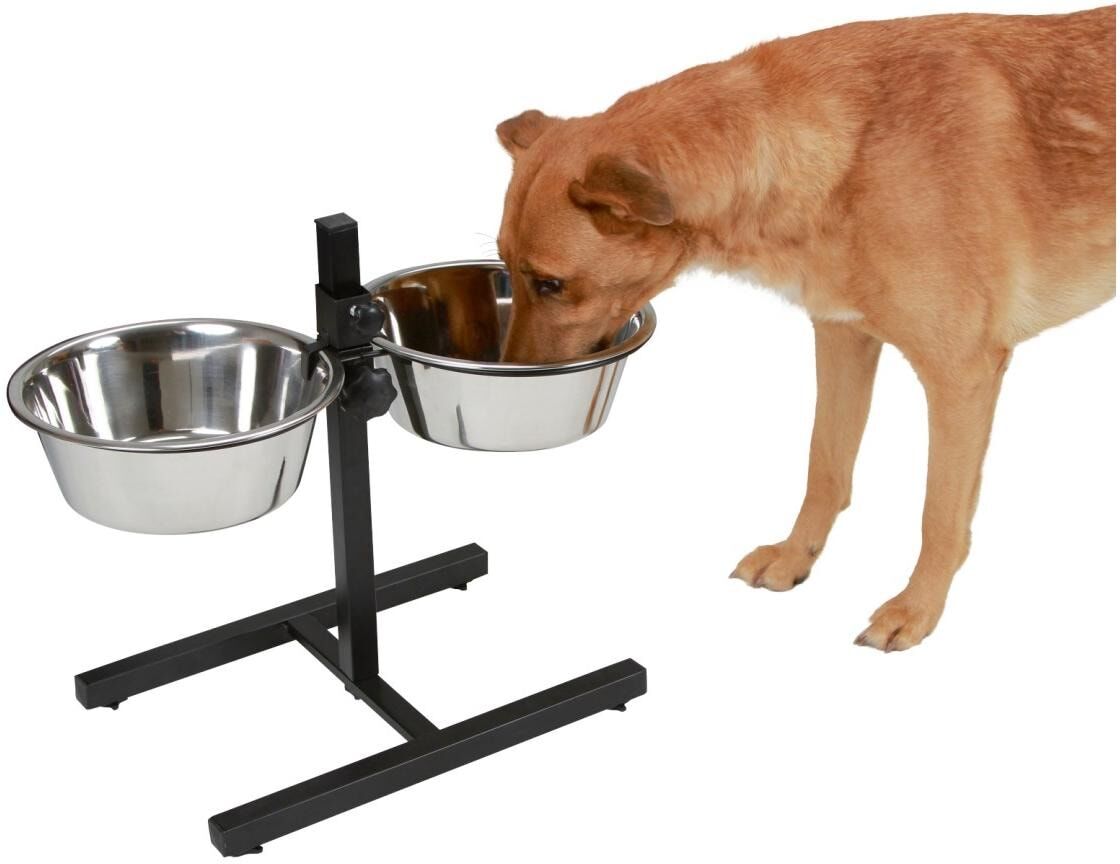 Futternapf KERBL "inkl. Näpfe 2 x 1800 ml", schwarz, B:27cm H:43cm T:45cm, Näpfe, Futternapf, Rutschfester Boden, Spülmaschinen geeignet, Stufenlos verstellbar schwarz Einheitsgröße
