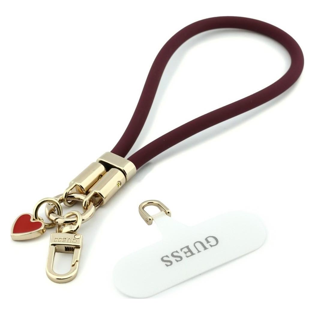 Guess Smycz do telefonu Wrist Strap Silicone Script Charms burgundowy (GUUCLSSMCU)