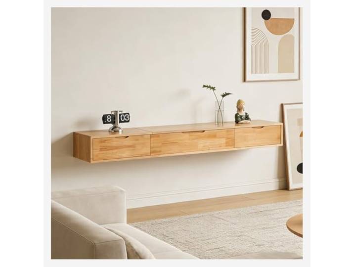 Sxlawesom Schwebendes TV-Lowboard, Platzsparendes Entertainment-Möbel Schwebendes TV-Lowboard mit 2 Schubladen, TV-Möbel für Schlaf- und Wohnzimmer(Natural,160x24x20cm)