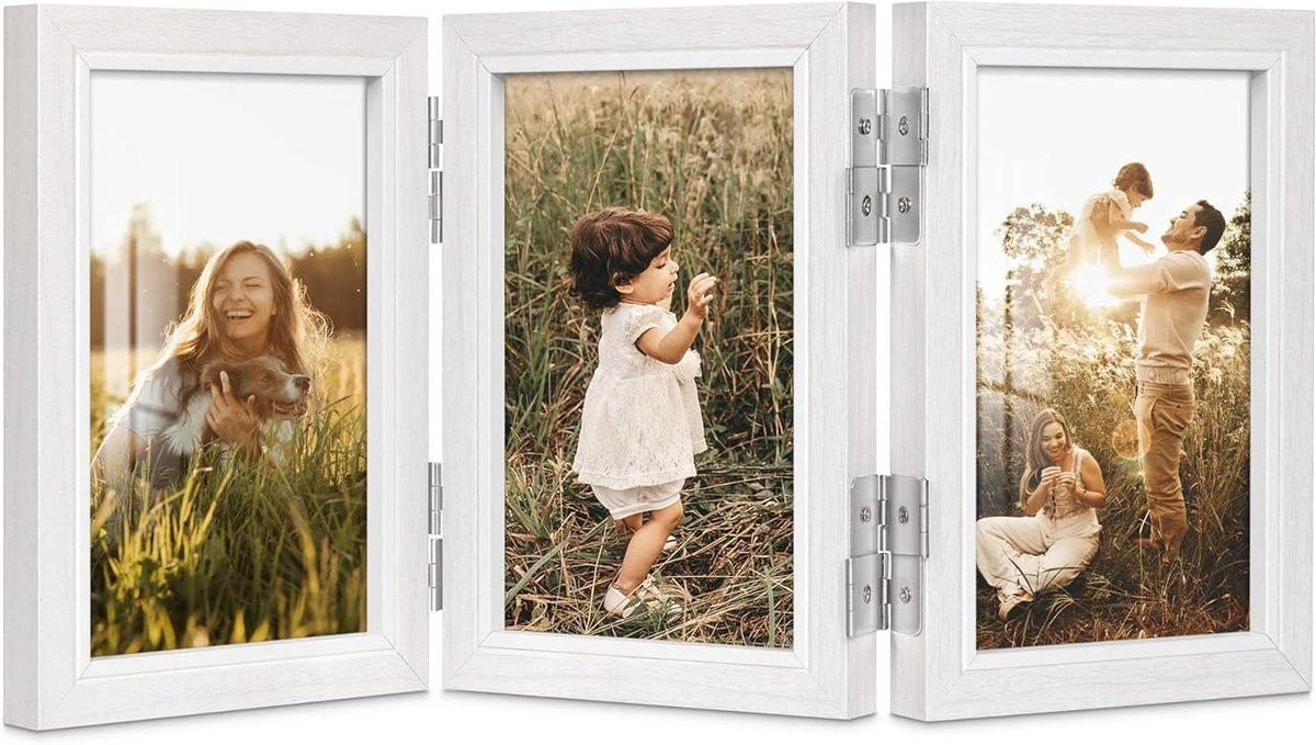 Collage Fotolijst Wit voor 3x 10x15 cm Foto's - 360 Graden Vouwbaar