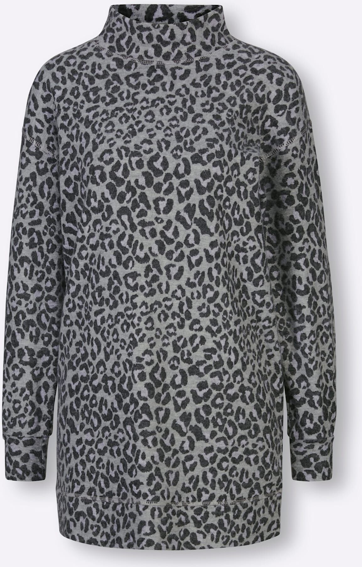 Langarmshirt COMODO "Longshirt", Damen, Gr. 36/38, grau (grau, meliert, schwarz, gemustert), 65% Polyester, 30% Viskose, 5% Elasthan, gemustert, Shirts Langarmshirt grau, meliert, schwarz, gemustert 36/38