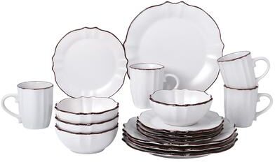 Lorren Home Trends 16 Piece Scalloped Edge White Dinnerware