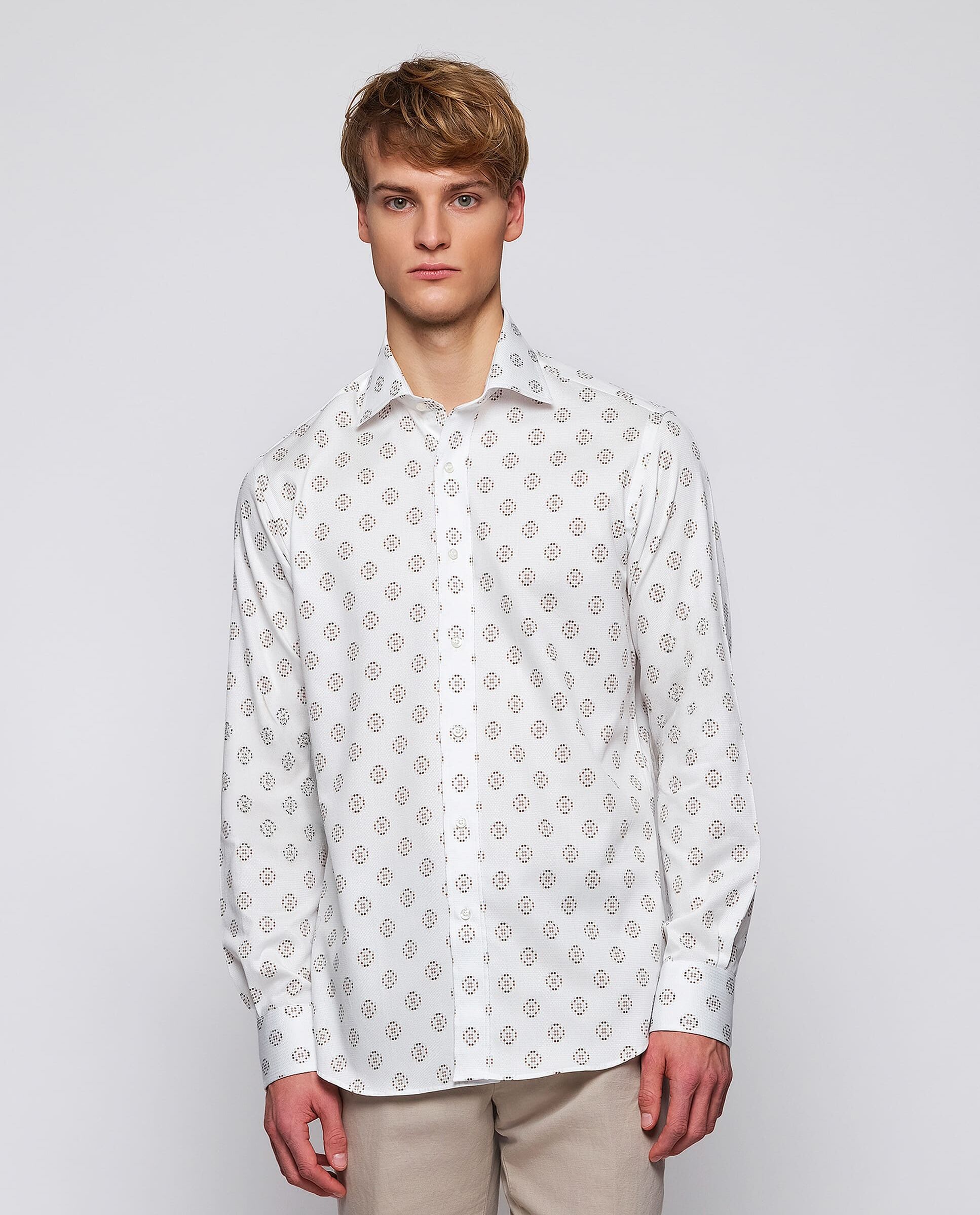 MIRTO Camisa casual estampado marrón de algodón-S /  2 Hombre