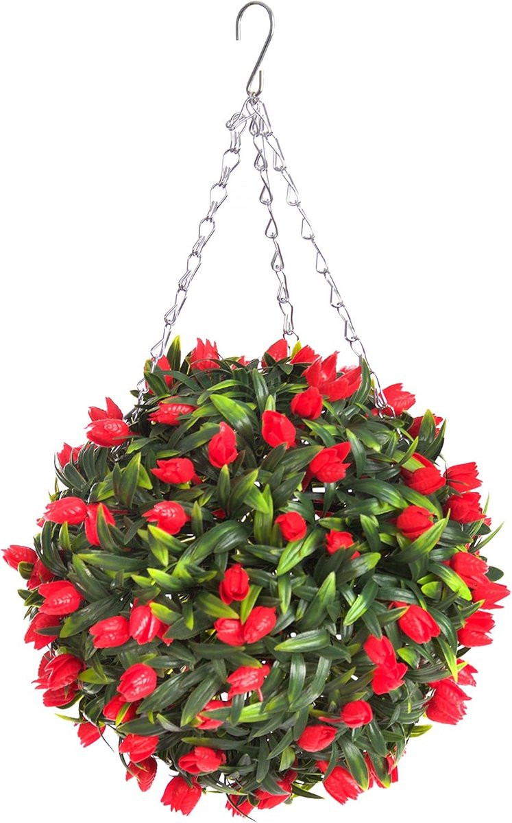 Kunstmatige Tulip Bloem Bal Rood - 28 cm - Onderhoudsvrije Topiary Decoratie