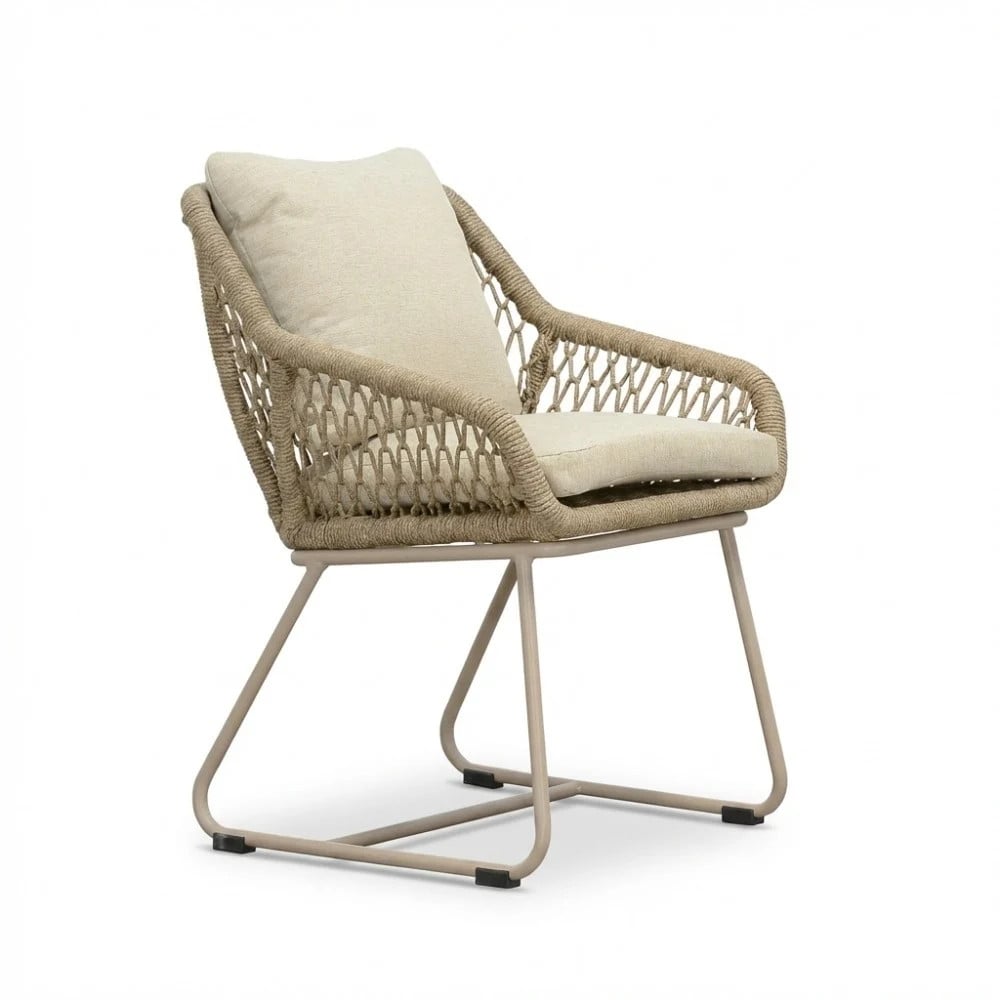 Portofino dining tuinstoel met touw en aluminium in Sandstone