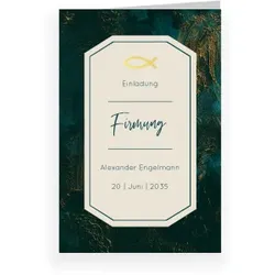 Firmung Einladungskarten in Grün im Design "Goldener Anstrich" - Musterkarte