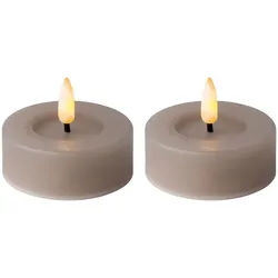 Lumineo 2 LED Teelichter 6,5x5cm Outdoorkerzen Timer Flammenlose Teelichtkerzen Warmweiß Tischkerzen Dekokerzen Teelicht Kerzen Timerfunktion Grau Warm Weiß