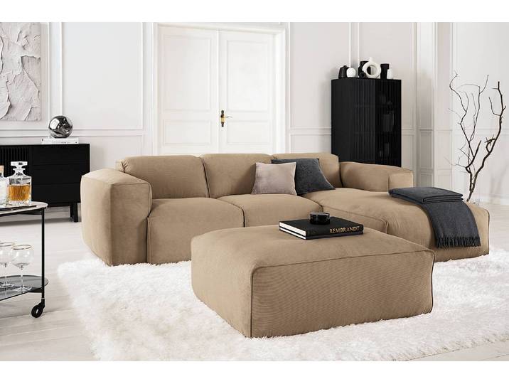 Repose-pieds capitonné 81 x 38 x 100cm Marron Velours côtelé Snor: Taupe