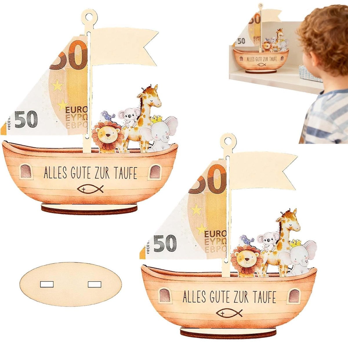 Dailygoods Houten Ark Doopcadeau - Unieke Gelddoos en Decoratie voor de Kinderkamer