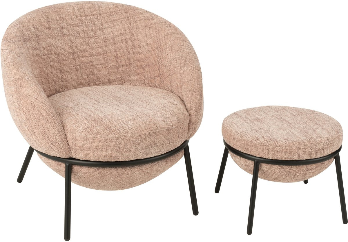 J-Line loungestoel met poef - ijzer - roze/zwart