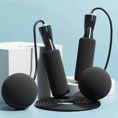 On Spot Shop Fitness Jump Rope With Big Ball, Heavy Cordless Skipping Rope For Fat Burning, Suitable For Household Indoor Sports two Purpose black