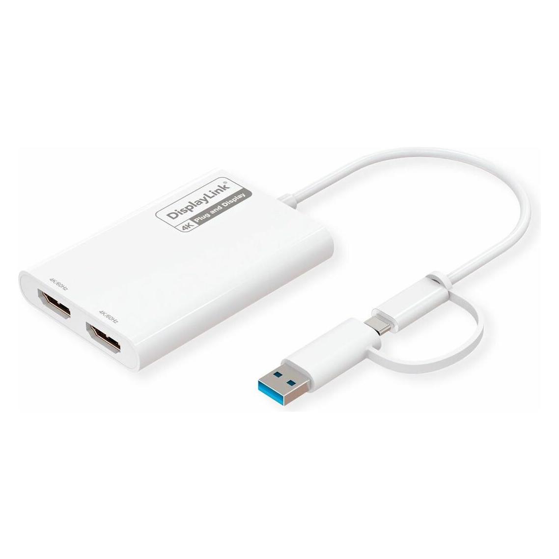 Roline Adaptateur USB-C/A double HDMI DisplayLink, 4K60 (12.03.3206)