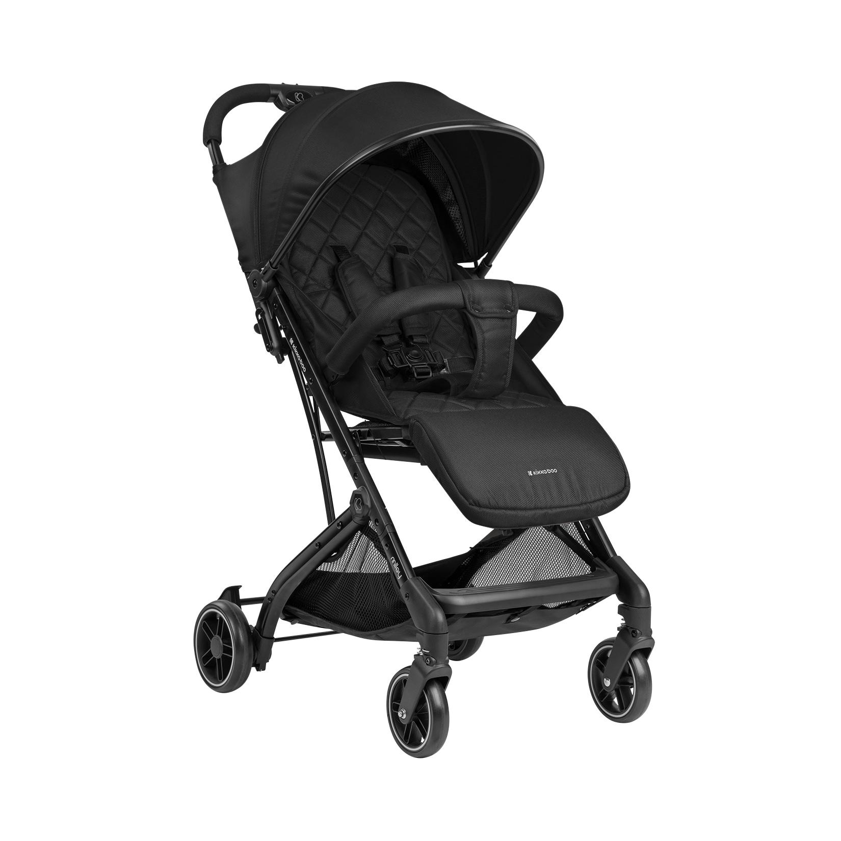 Kikkaboo Kinderwagen Miley mit Fußsack, Fußstütze verstellbar, klappbar, Korb schwarz gemustert