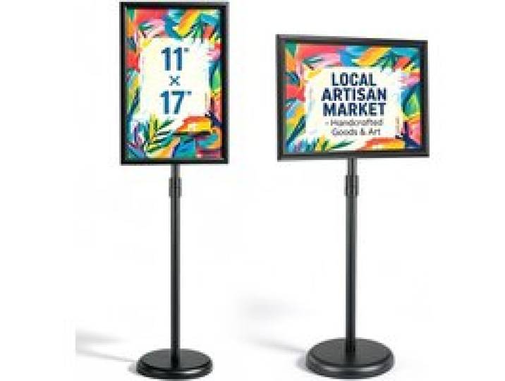 VEVOR Informationsständer 420 x 297 mm Vertikal & horizontal Verstellbarer Posterständer, Robuster Bodenstehender Schilderhalter mit Runder Basis für Displays, Werbung und den Außenbereich Schwarz