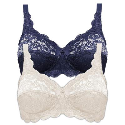 Bügelloser BH SUSA "2er Pack BH ohne Bügel Latina", Damen, Gr. 95, Cup F, bunt (champagner marine), Spitze, Obermaterial: 77% Polyamid PA. 15% Baumwolle CO. 8% Elasthan EL., BHs