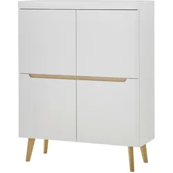HIGHBOARD weiß matt, Eiche, skandinavisch 107 x 134 cm, Anrichte mit Soft-Close-Funktion