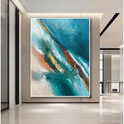 Inspired Living Luxe Horizon Abstract Gold Wall Art Handmade Textured Canvas For Modern Living Rooms 50x70cm e