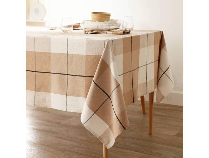 Nappe carreaux coton lin tissé teint - Blancheporte