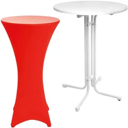 STEHTISCH Sylt Ø 70cm Weiß mit Stella Stehtischhusse Ø 70cm Rot