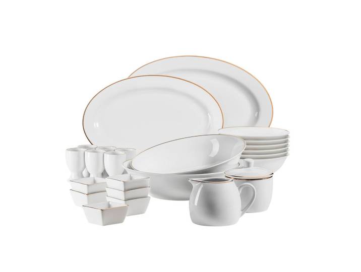 Mäser Zusatzpaket 24 Tlg, Weiss, Goldfarben, Keramik, 24-teilig, 400 ml, 39x34x28 cm, Geschirr, Geschirr-Sets, Kombiservice