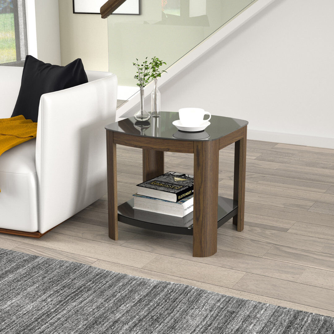 Ivy Bronx Ayala Glass Top End Table Walnut 44.8cm H X 47cm W X 46.5cm D