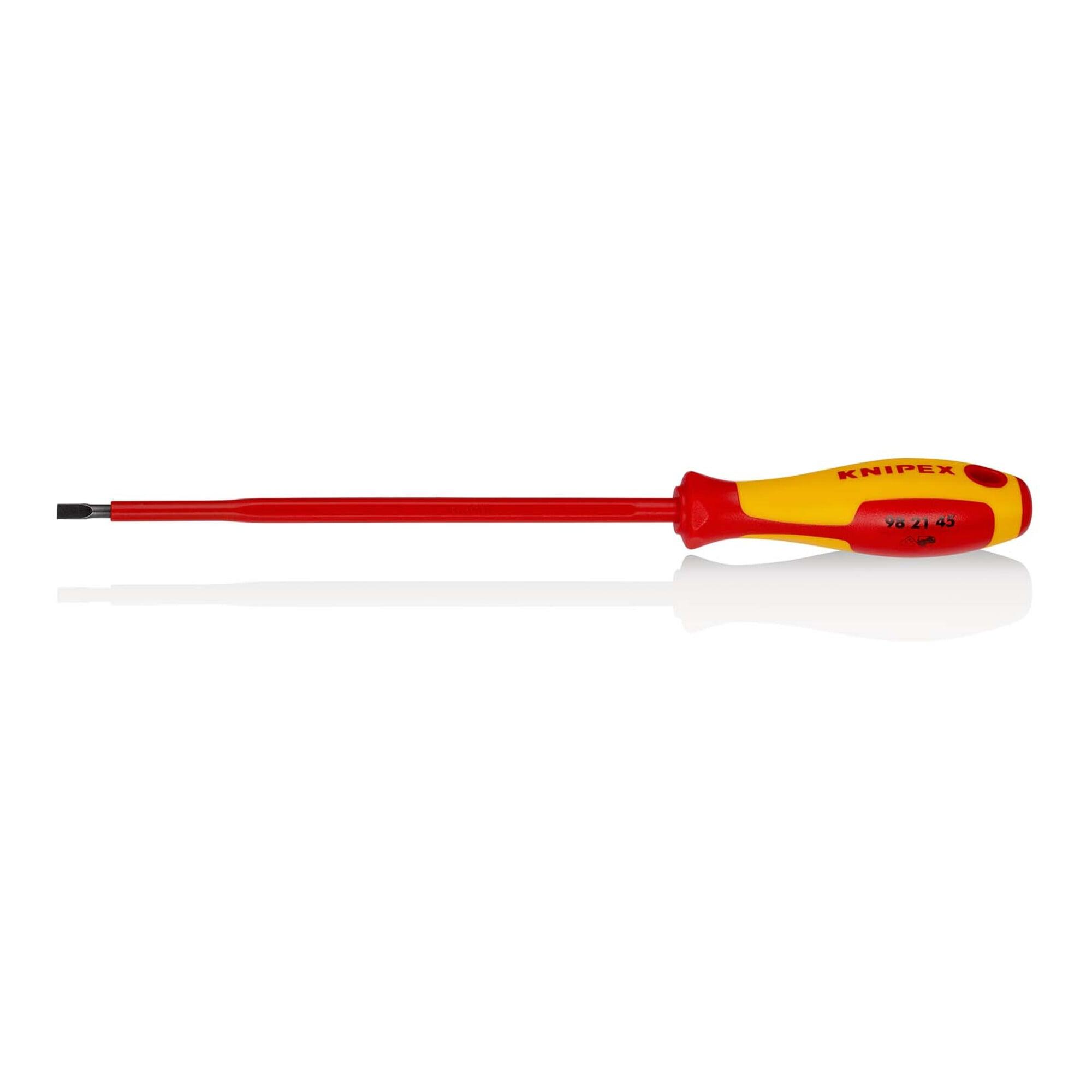 KNIPEX 98 21 45 Schraubendreher für Schlitzschrauben isolierender Mehrkomponenten-Griff, VDE-geprüft brüniert 287 mm)