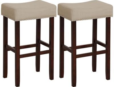 Costway 2 Set of 29 Inch Height Upholstered Bar Stool with Solid Rubber Wood Legs and Footrest-Beige