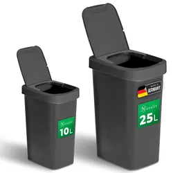 Novaliv Abfalleimer-Set 10L + 25L, Mülleimer mit 2in1 Deckel, Klappdeckel & Schwingdeckel, Anti-Geruch Mülleimer für Bad Küche Haushalt Büro, Müll Eimer Abfall Kunststoff Abfallbehälter