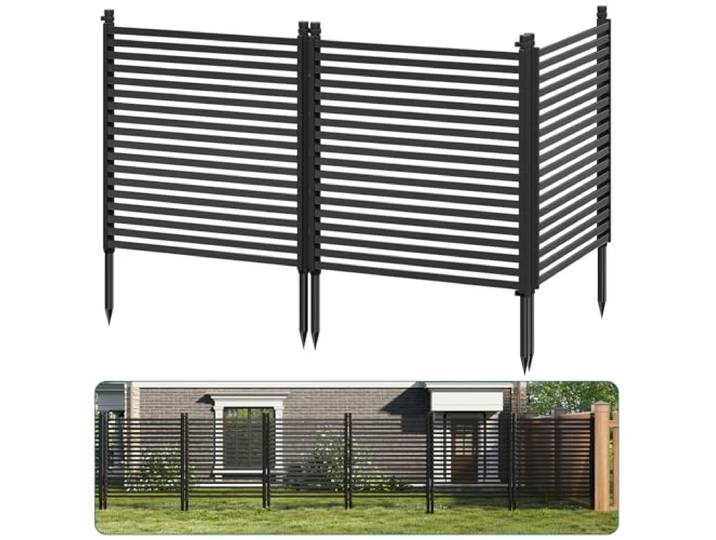 Zstar Freistehender Sichtschutzzaun Set – Dekorativer Gartenzaun aus Metall & PE, kein Graben nötig, perfekter Schutz für Terrasse, Balkon, Klimaanlage, Poolpumpe, Mülltonne – 3-teilig 180x120cm –