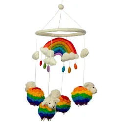 Handmade Felt Mobile - Rainbow Sheep