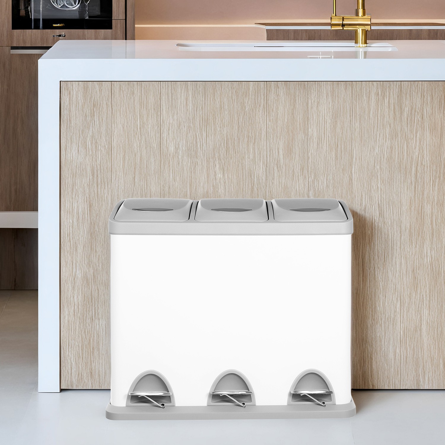 SONGMICS Mülleimer Küche, 3 x 8 L, kleine Kapazität LTBB3524WT