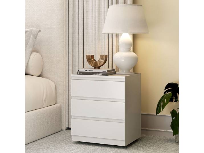 HOMCOM Commode Moderne 3 Tiroirs Blanc 45x40x52,8 cm