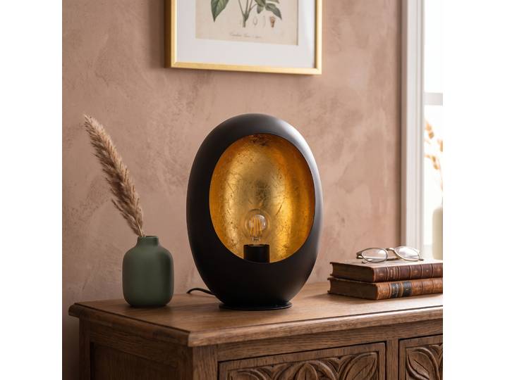 Tafellamp E27 Eggy Zwart/Goud Groot - Industriële Sfeermaker - Maat L