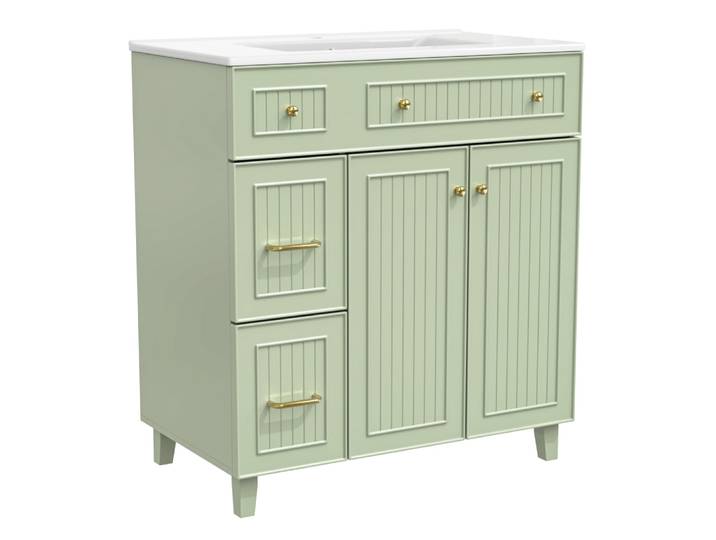 Meuble sous-vasque 81 cm vert avec vasque céramique et pieds pin