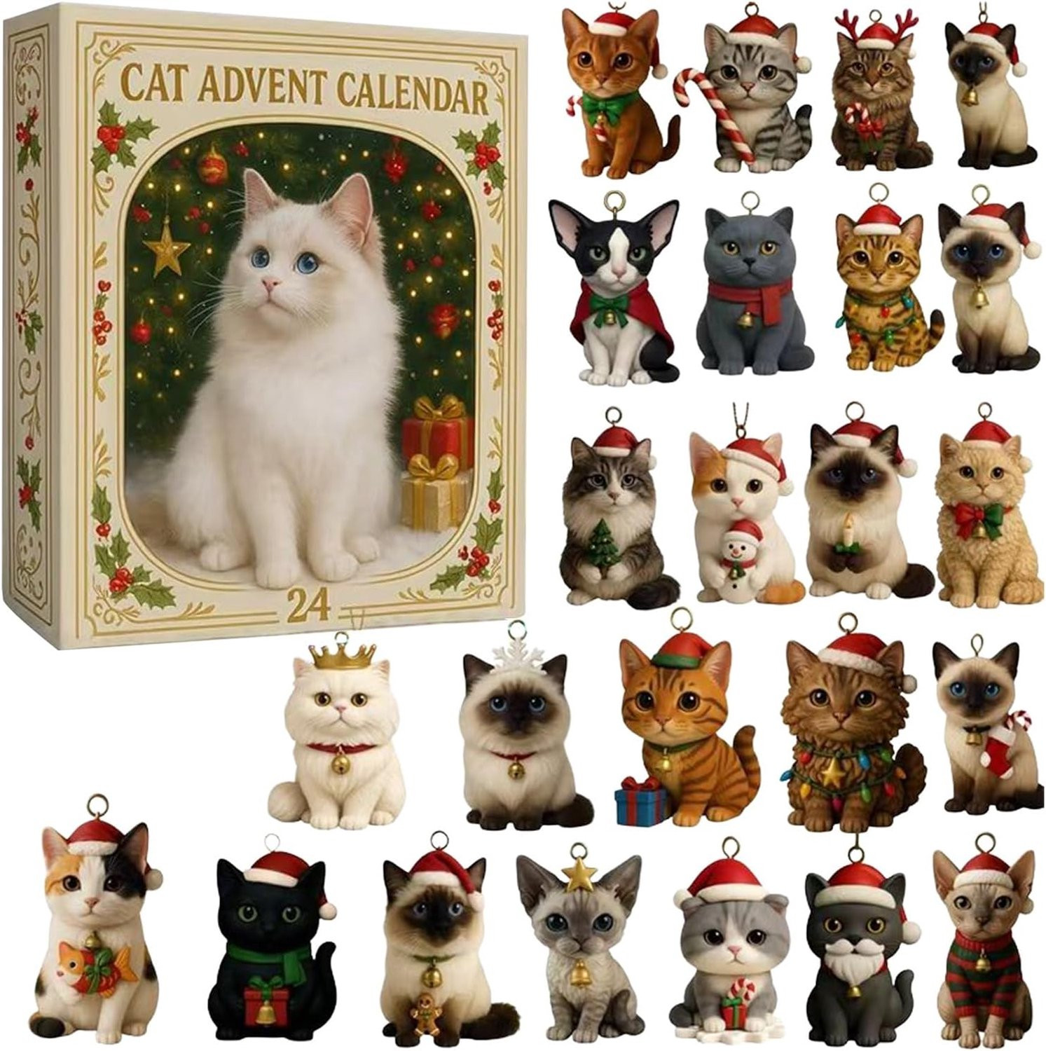 Pyreta Adventskalender 2026 met kattenthema - 2D acryl adventskalender met 24 vakjes voor volwassenen
