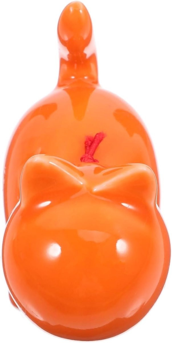 Keramisch Kat Beeldje - Oranje Miniatuur Katje - Woondecoratie - Hoogte: 12 cm