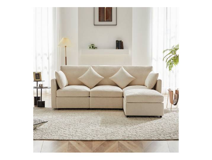 BlingBin Sofa Stoffsofa Ecksofa L-förmiges Sofa mit Fußhocker, Polstersofa 1 Teile, Dreisitzer-Sofa, Viersitzer-Sofa, Modernes Design, für Wohnungen