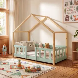 Kinderbett Treviolo 70x140 cm Mintgrün/Natur [en.casa]